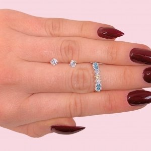 Conjunto Anillo medio sin fin para compromiso y Aros con cubic redondo 4mm de Plata 925